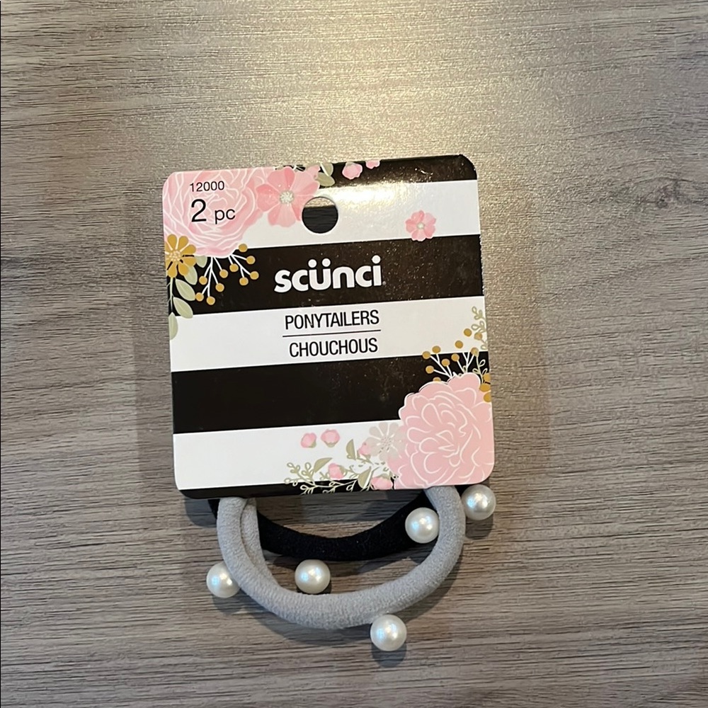 Scünci Black and Gray Hair Ties with Pearls